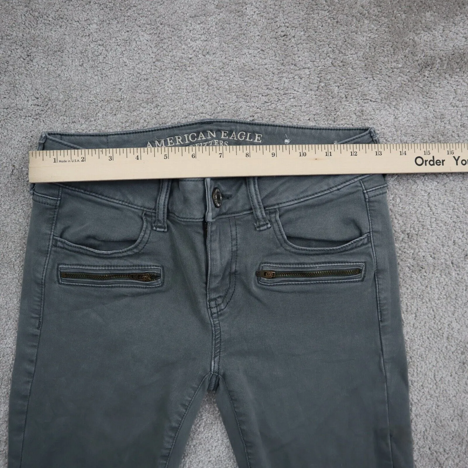 American Eagle Women Jegging Jeans Skinny Leg Zipper Pockets Stretch Green SZ 4S