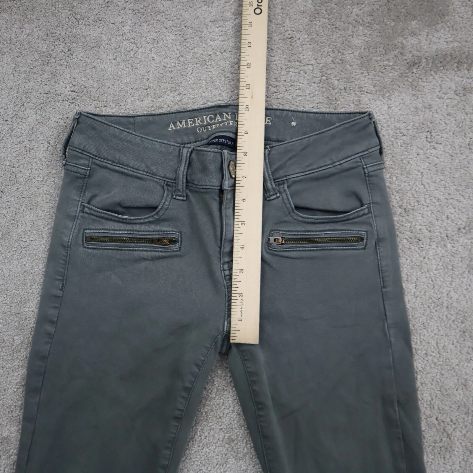 American Eagle Women Jegging Jeans Skinny Leg Zipper Pockets Stretch Green SZ 4S