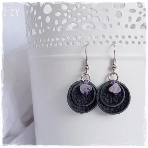 Amethyst Stone Geometric Earrings