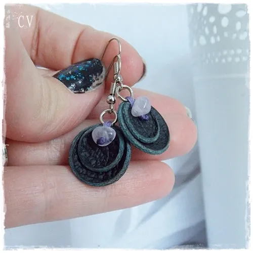 Amethyst Stone Geometric Earrings