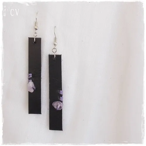 Black Leather Bar Earrings