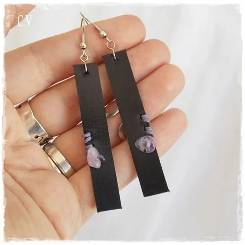Black Leather Bar Earrings