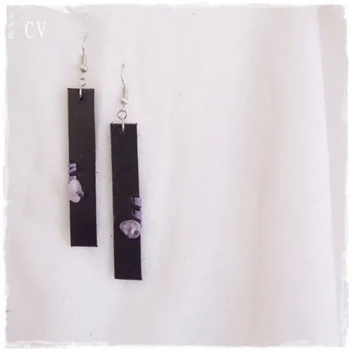 Black Leather Bar Earrings