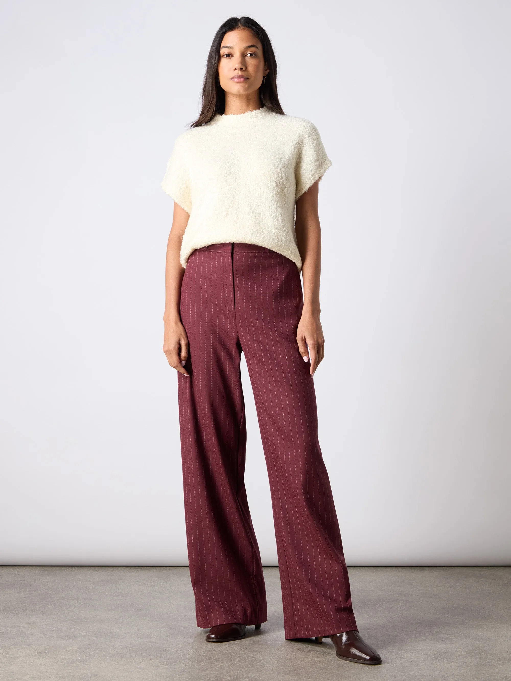 Burgundy Pinstripe Wide Leg Trousers