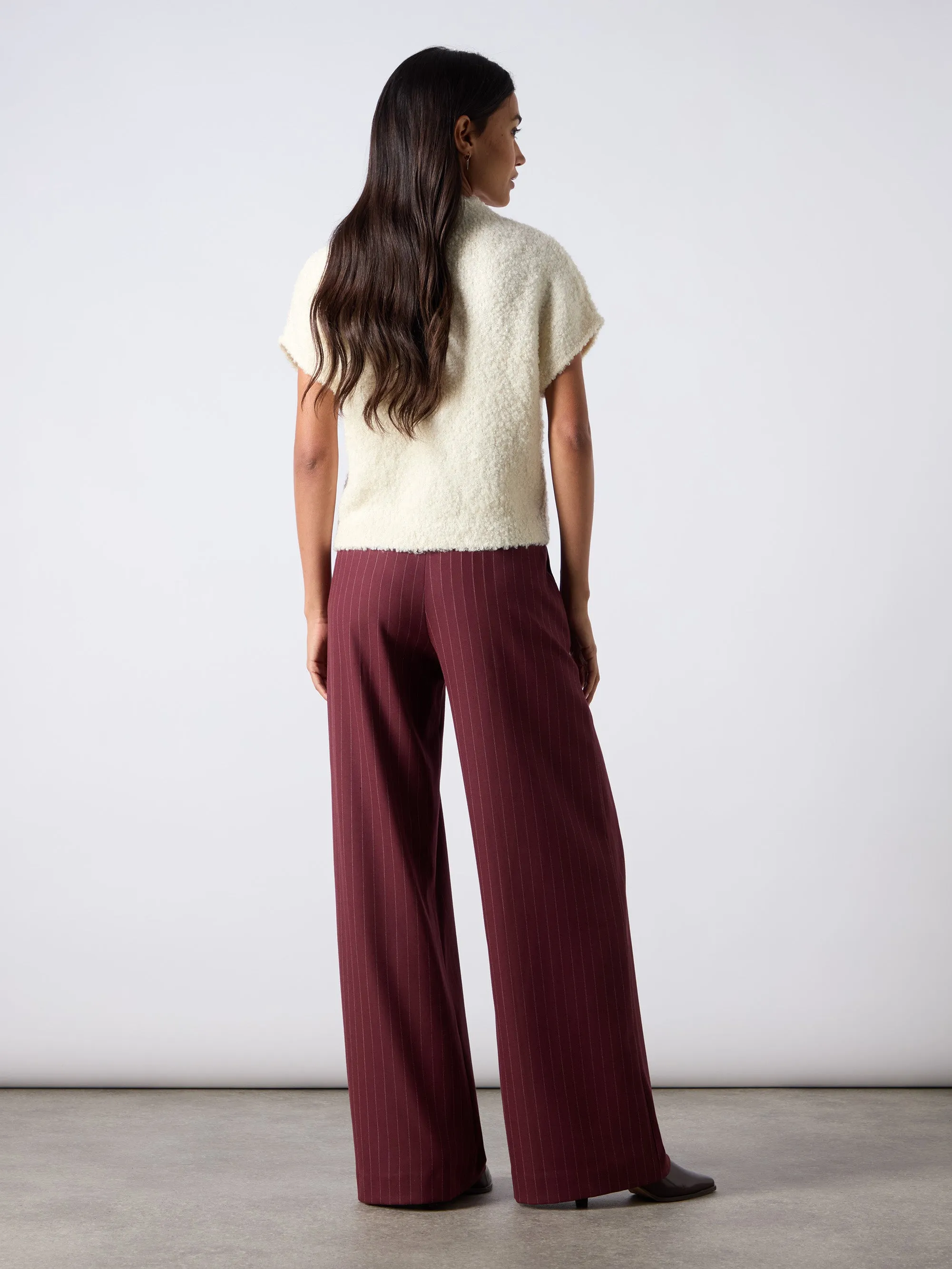 Burgundy Pinstripe Wide Leg Trousers
