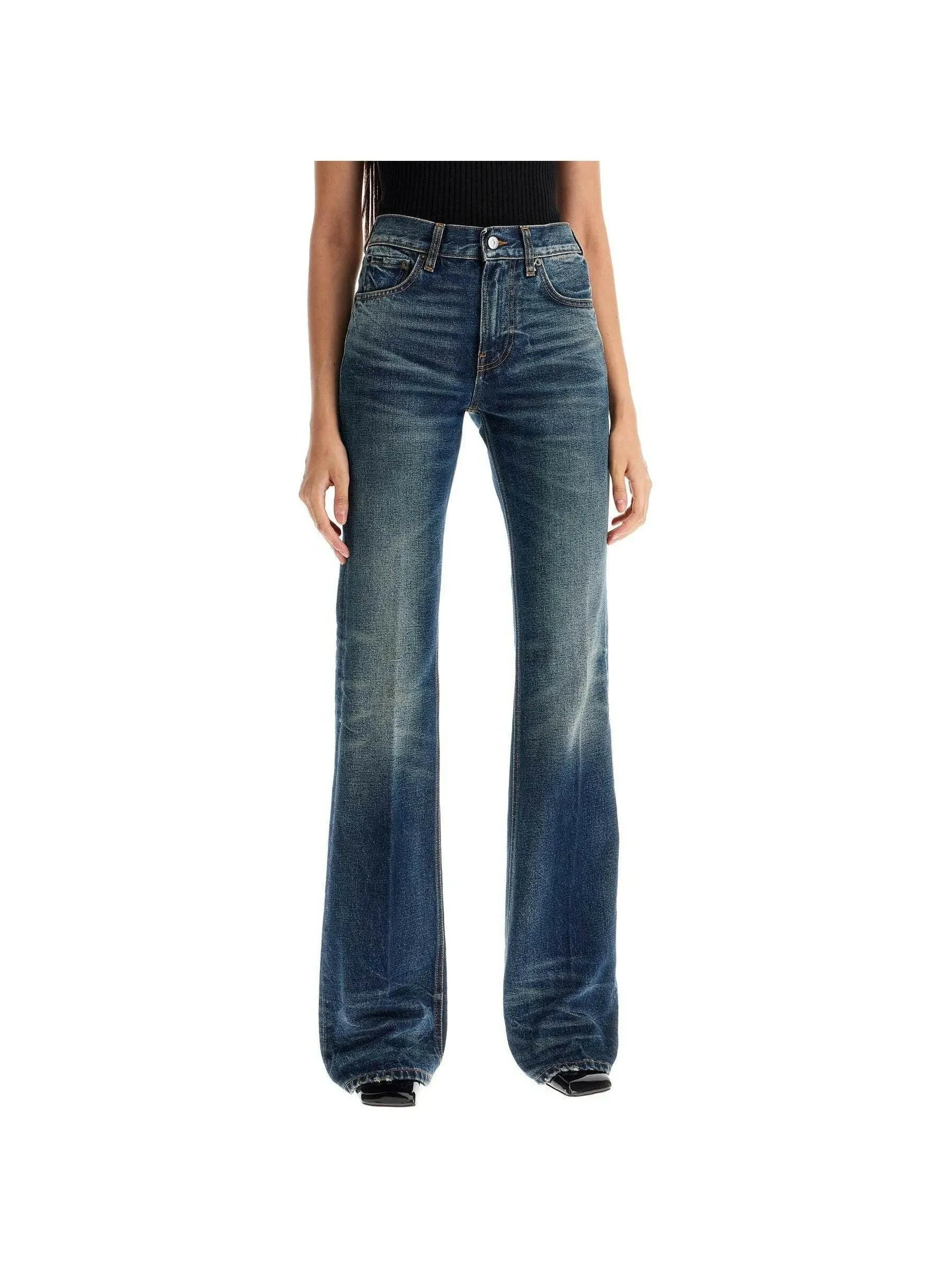 Flared Floral Denim Jeans