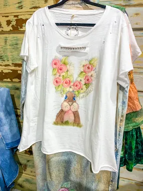 Flower Child Bling Bunny A Rare Bird Crystal Embellished Tee - White