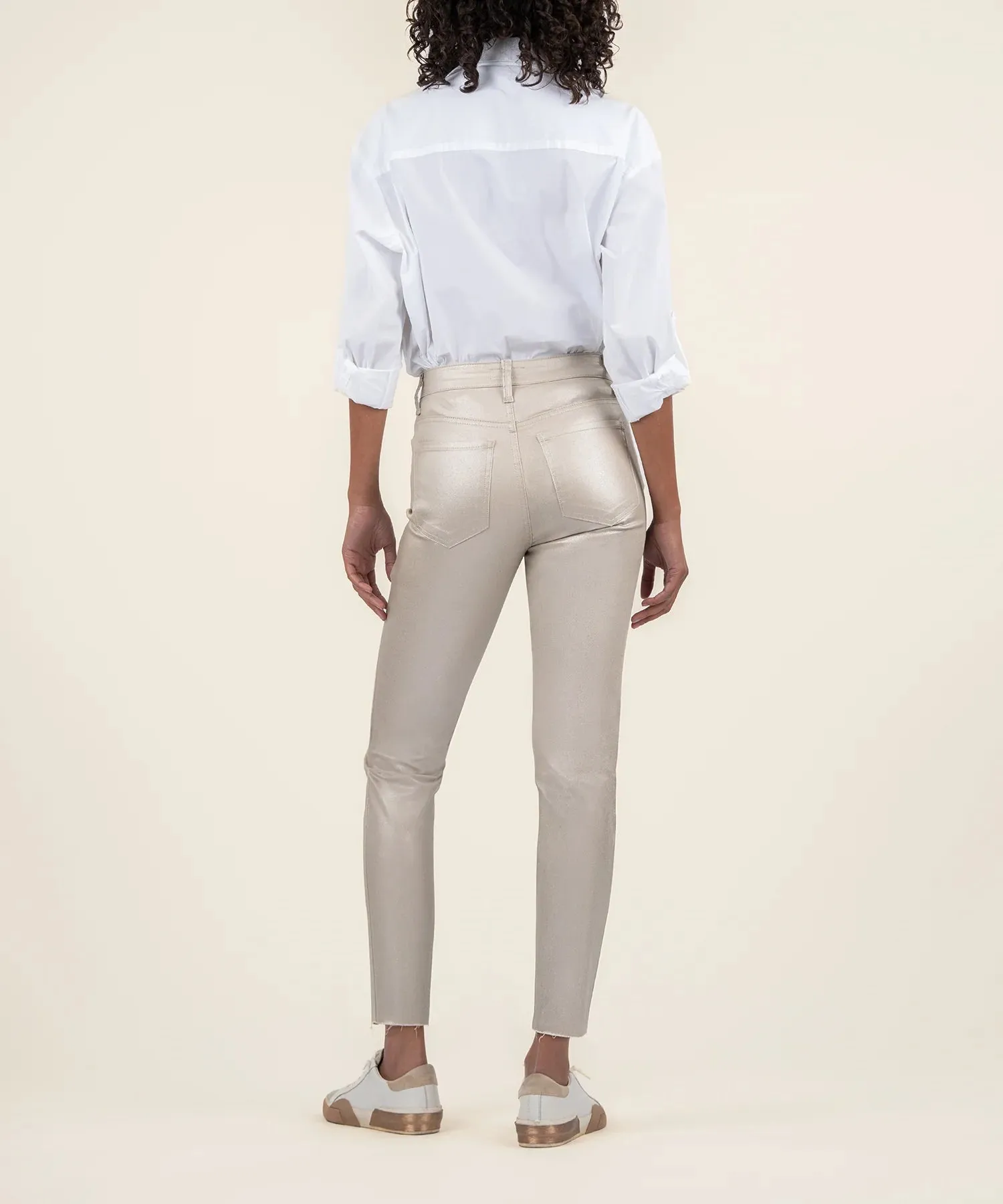 Kut From The Kloth- Charlize Coated High Rise Cigarette Leg- Rose Gold