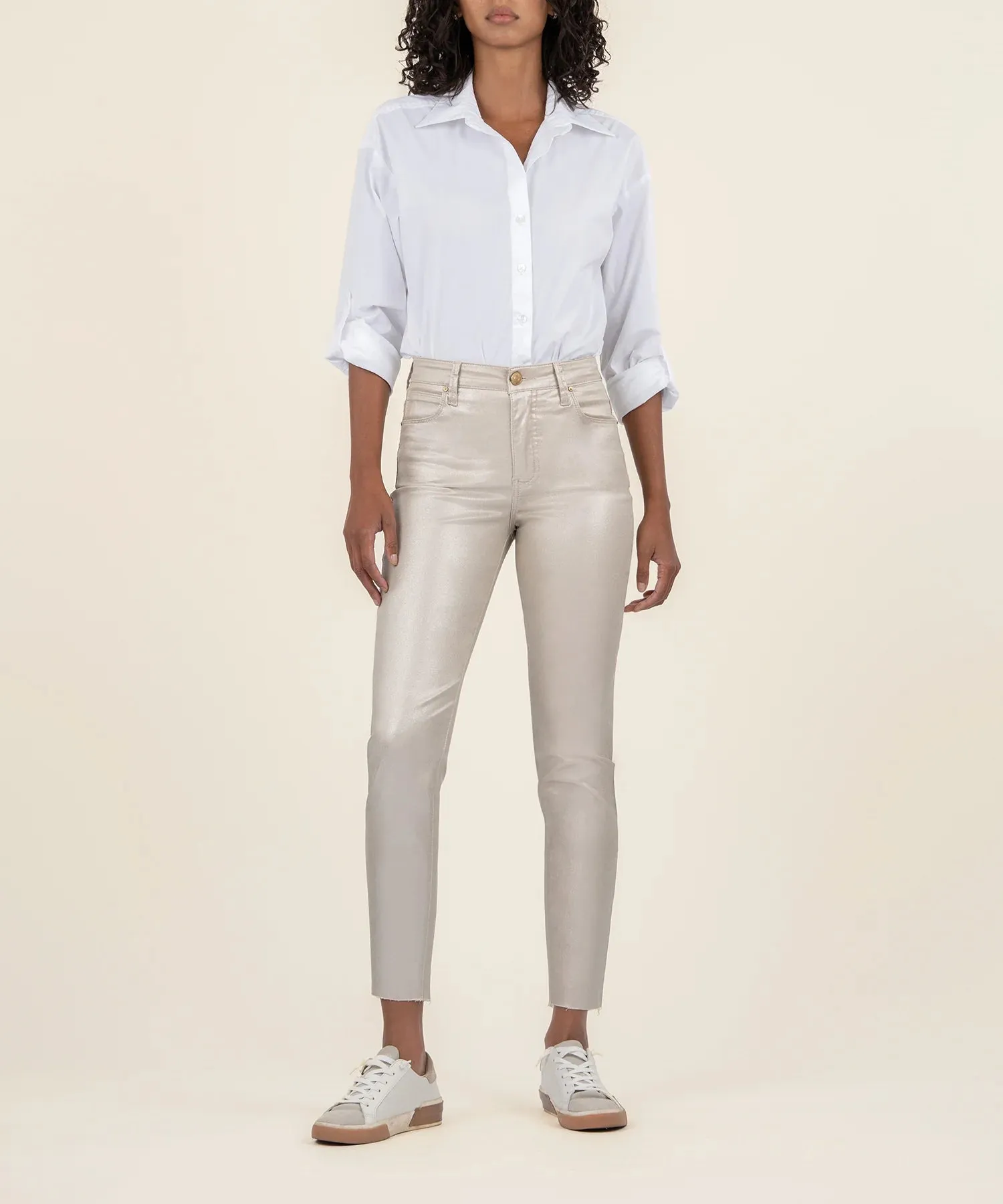 Kut From The Kloth- Charlize Coated High Rise Cigarette Leg- Rose Gold