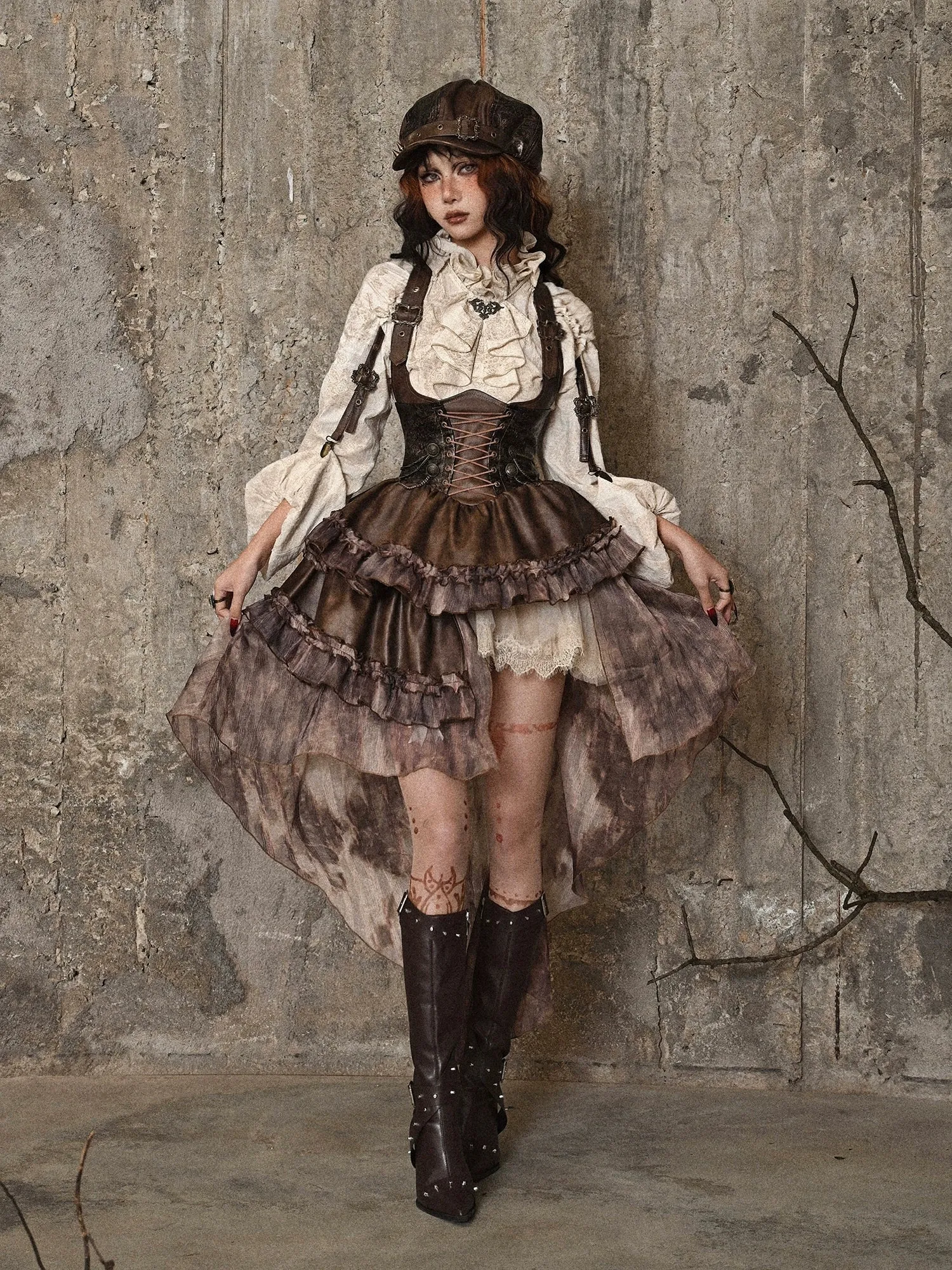 Maillard Chest PU Skirt Asymmetrical Steampunk Strap Support