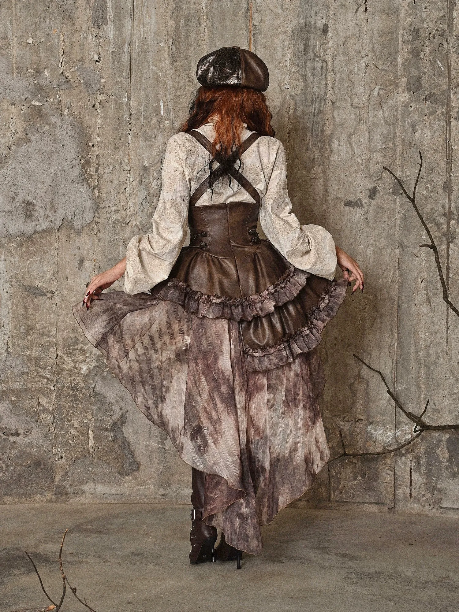 Maillard Chest PU Skirt Asymmetrical Steampunk Strap Support