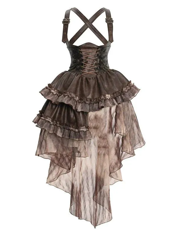 Maillard Chest PU Skirt Asymmetrical Steampunk Strap Support