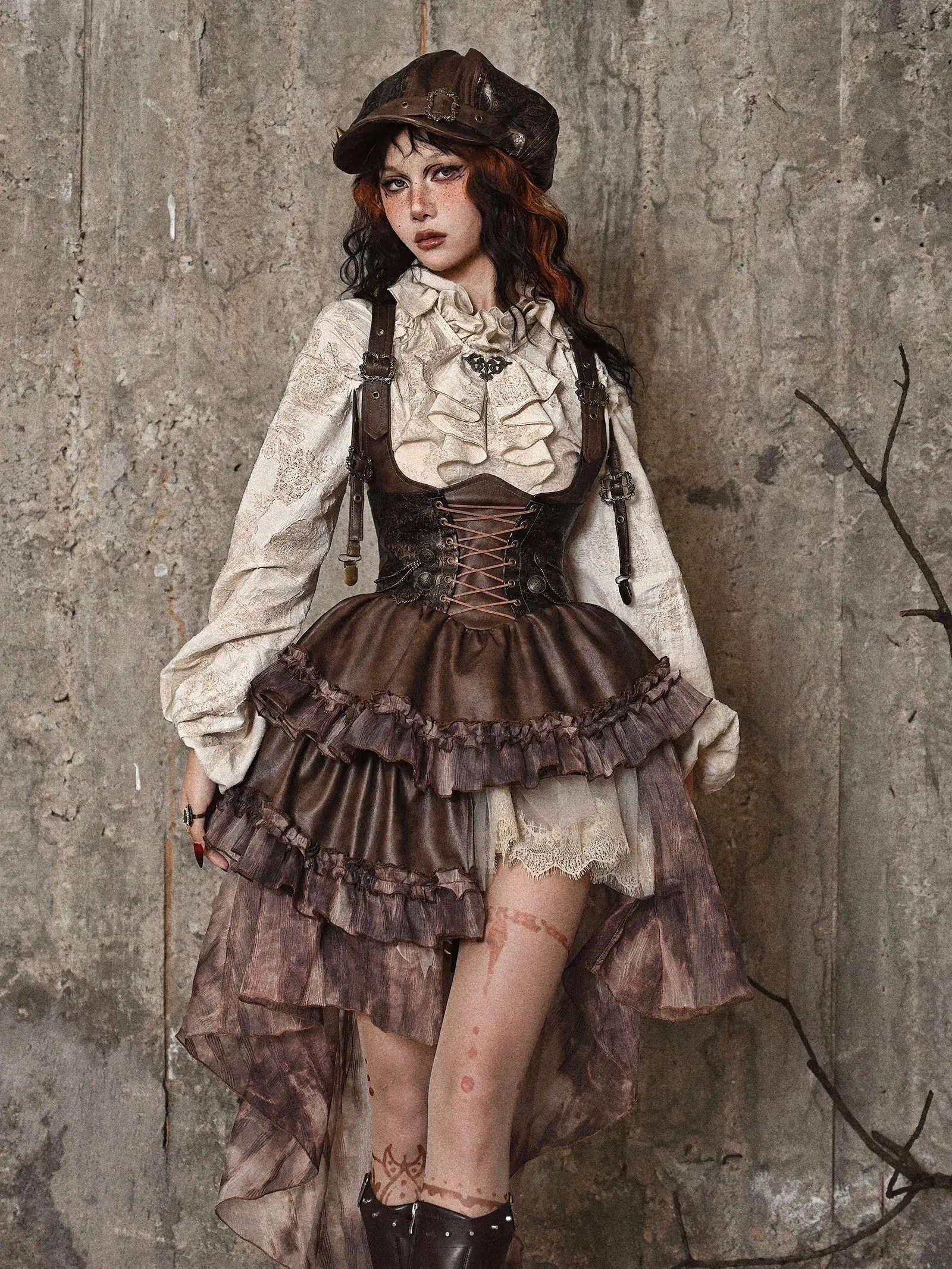 Maillard Chest PU Skirt Asymmetrical Steampunk Strap Support