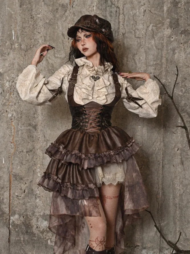 Maillard Chest PU Skirt Asymmetrical Steampunk Strap Support