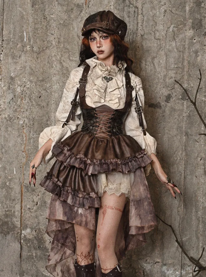 Maillard Chest PU Skirt Asymmetrical Steampunk Strap Support