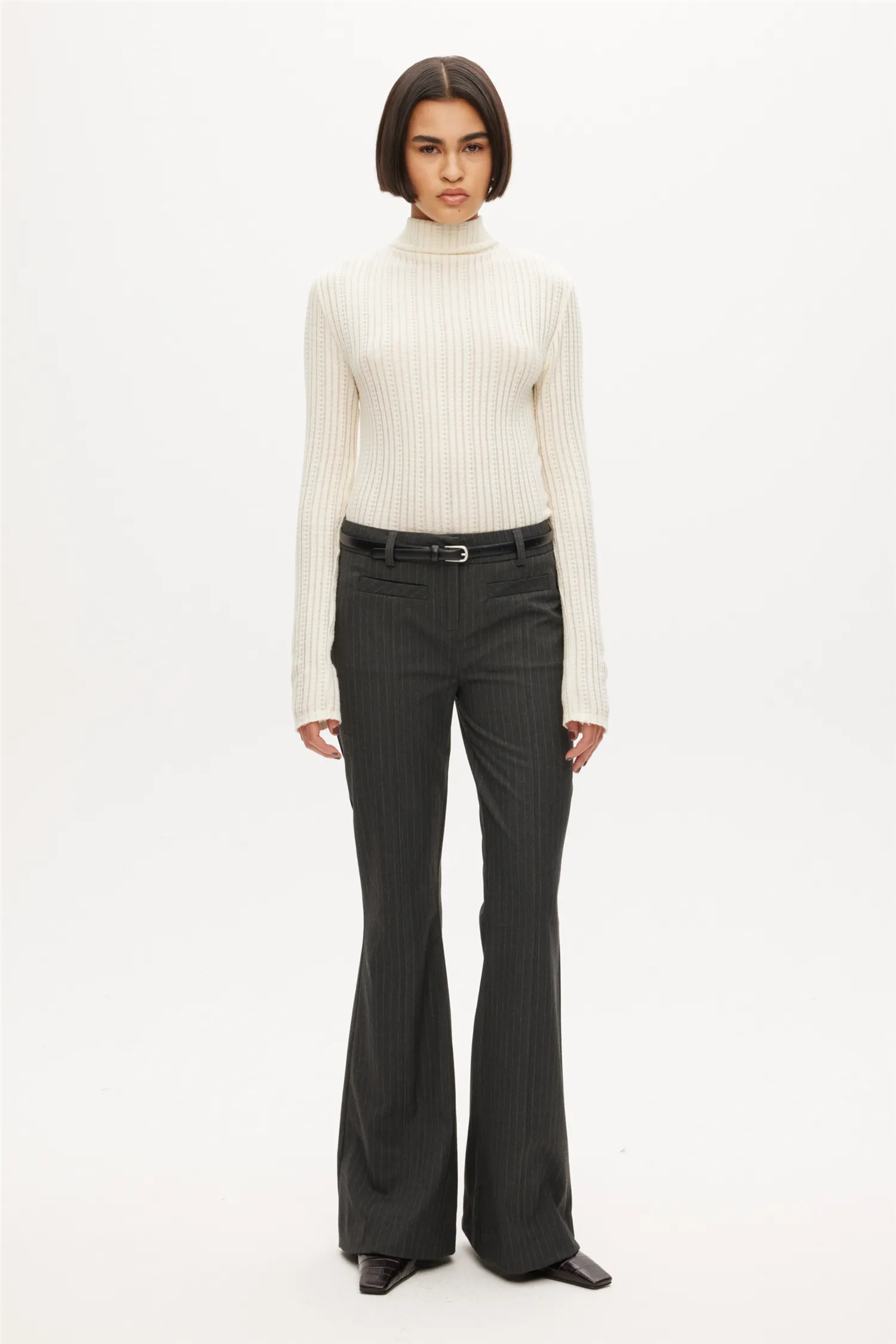 Mid Waist Flare Trousers