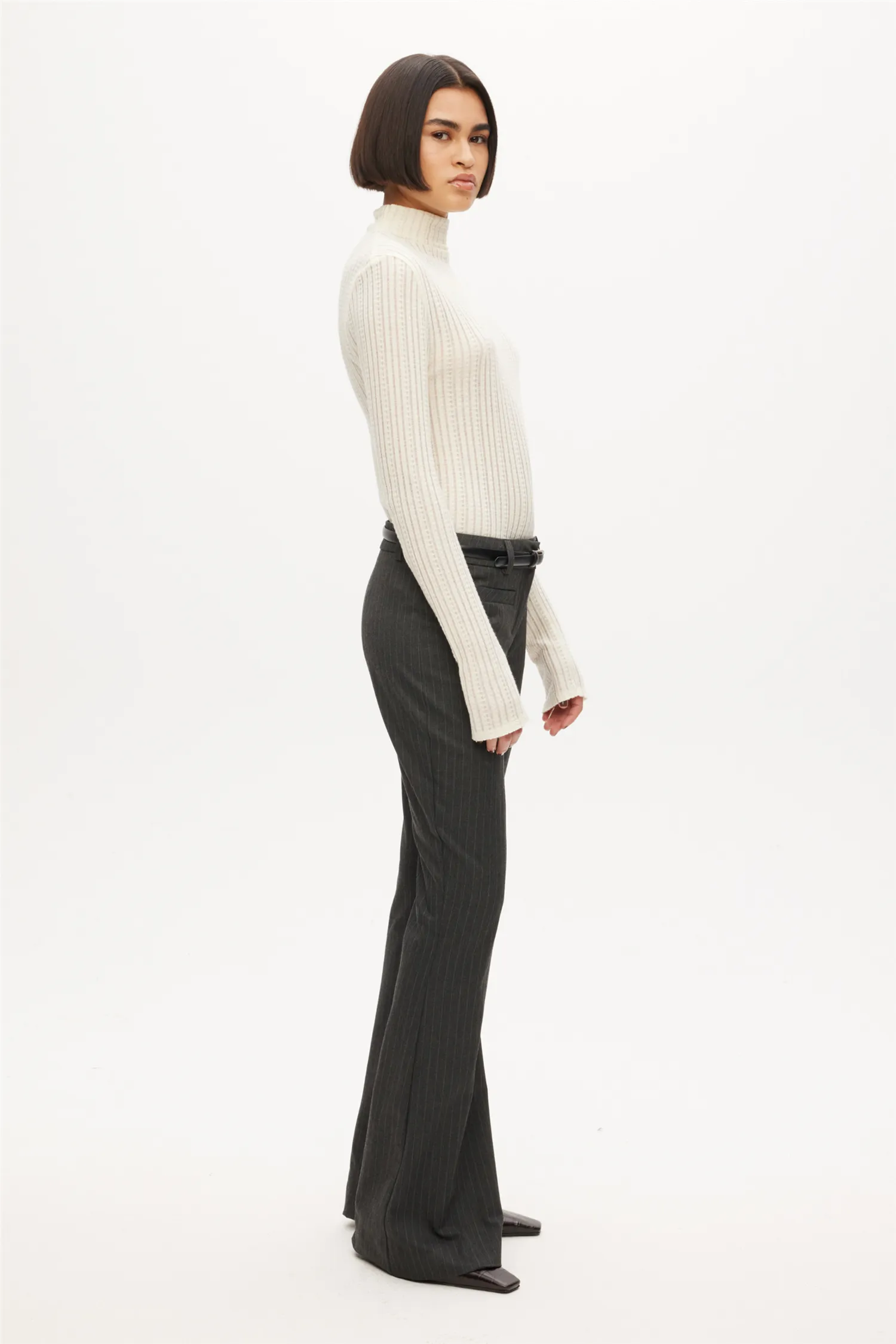 Mid Waist Flare Trousers