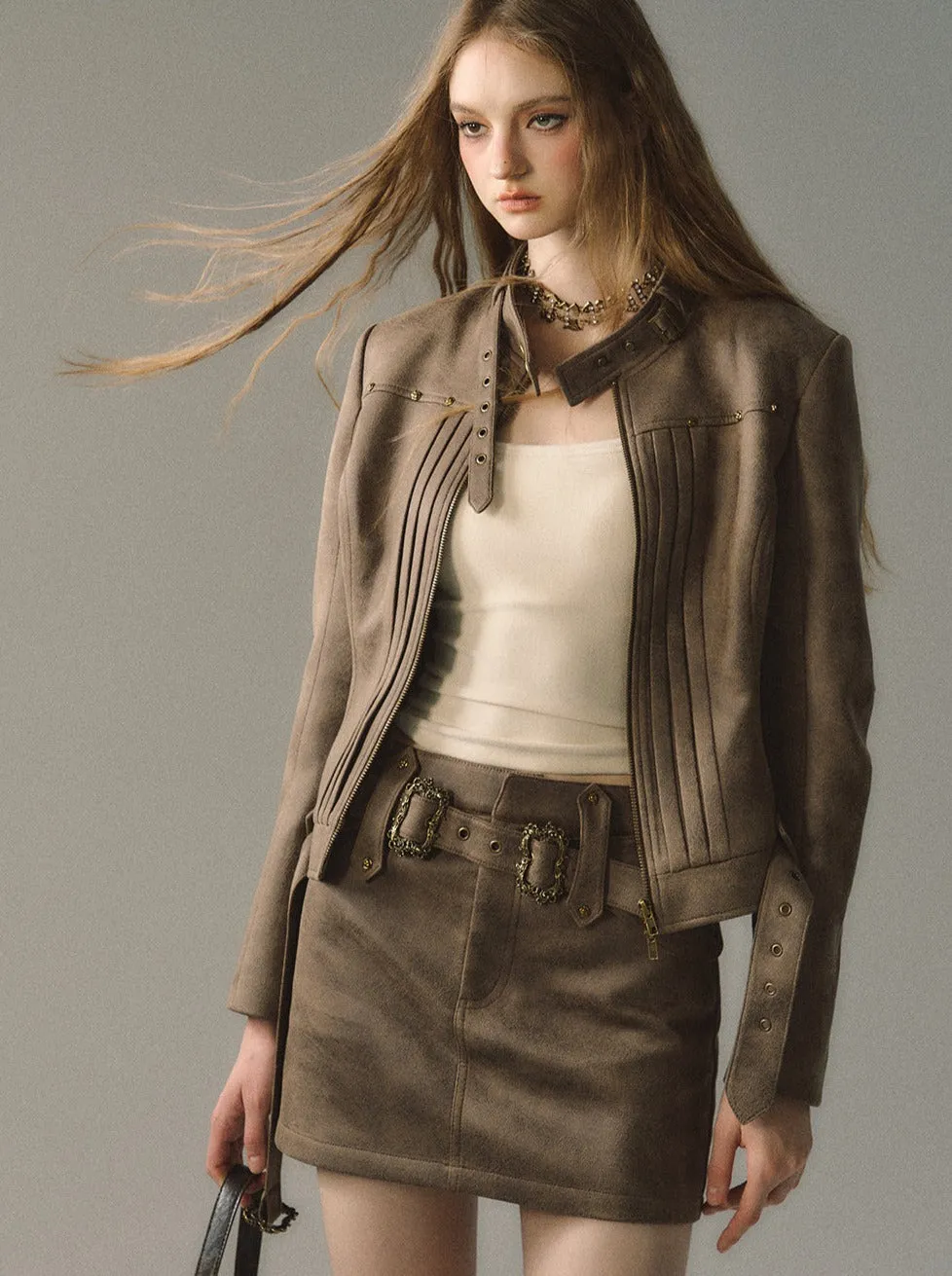 Mode Ochre Asymmetrical Belt Skirt