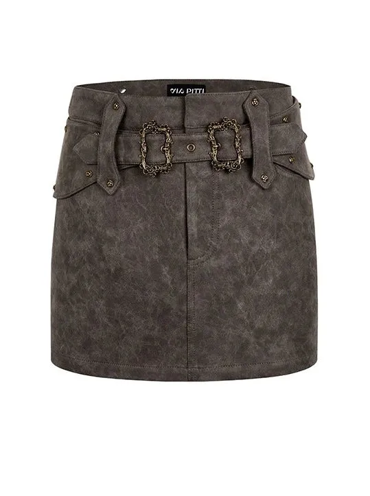 Mode Ochre Asymmetrical Belt Skirt