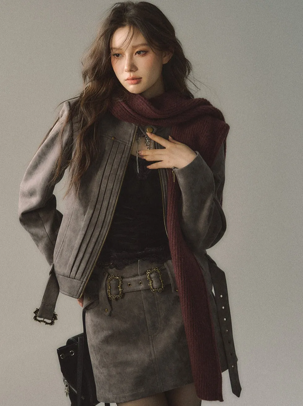 Mode Ochre Asymmetrical Belt Skirt