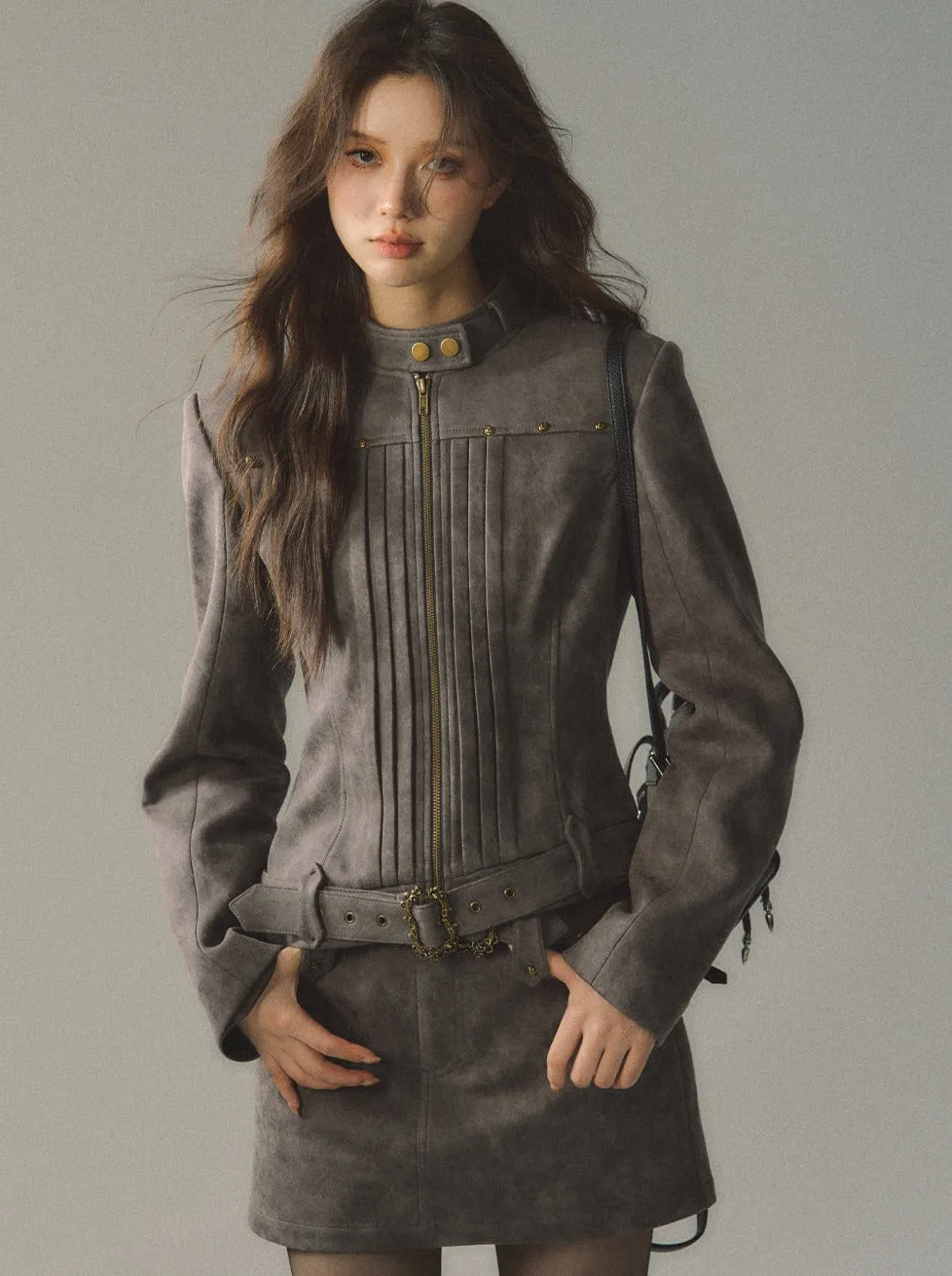 Mode Ochre Asymmetrical Belt Skirt