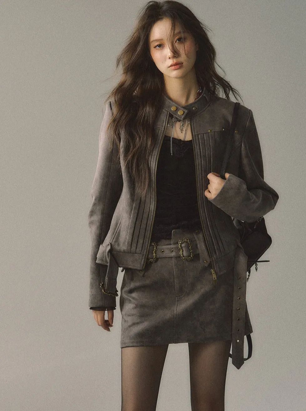 Mode Ochre Asymmetrical Belt Skirt