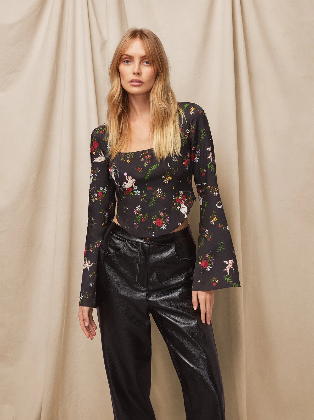 Mona Black Cherub Print Top