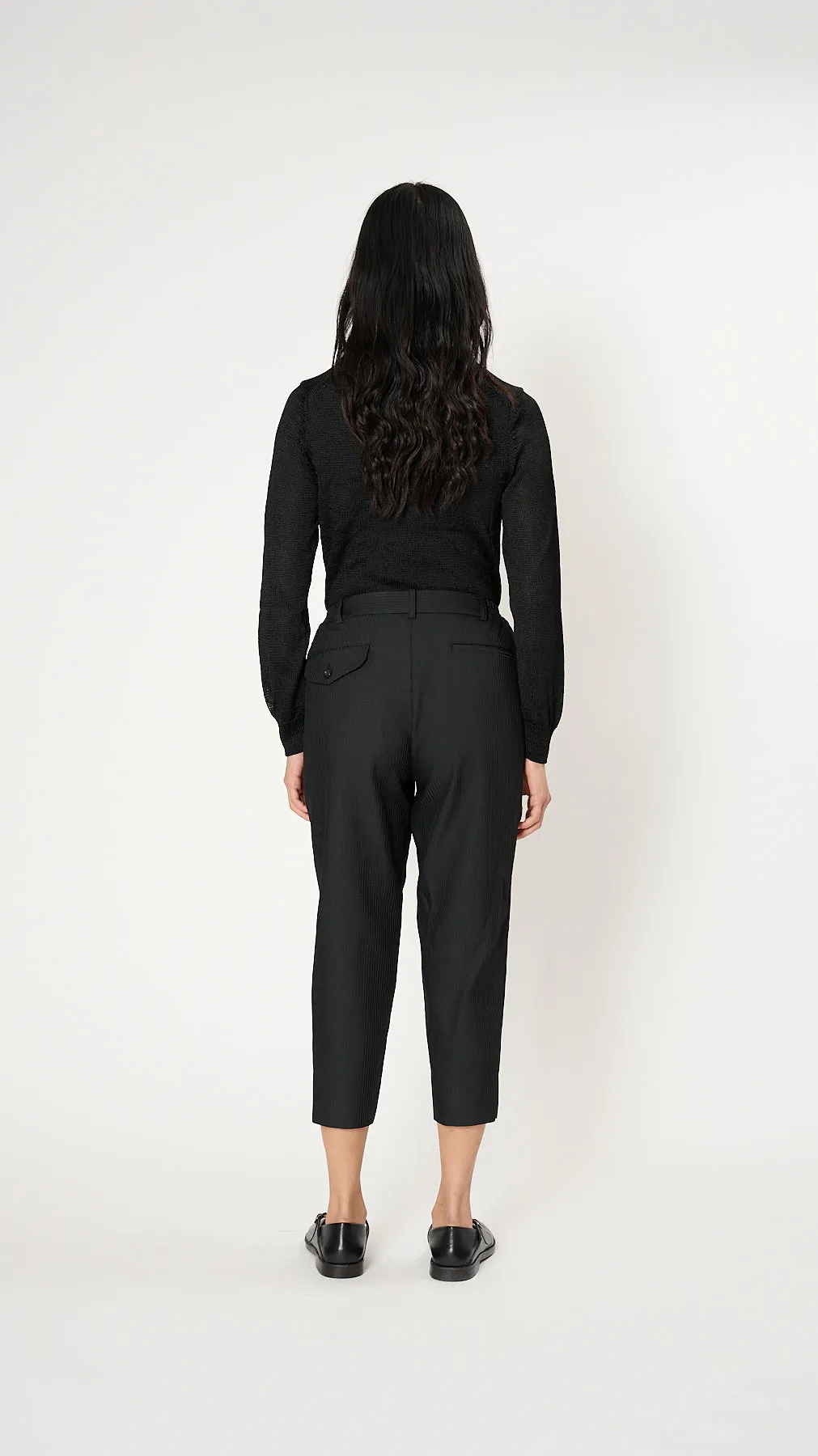 Pinstripe Cropped Trousers in Black
