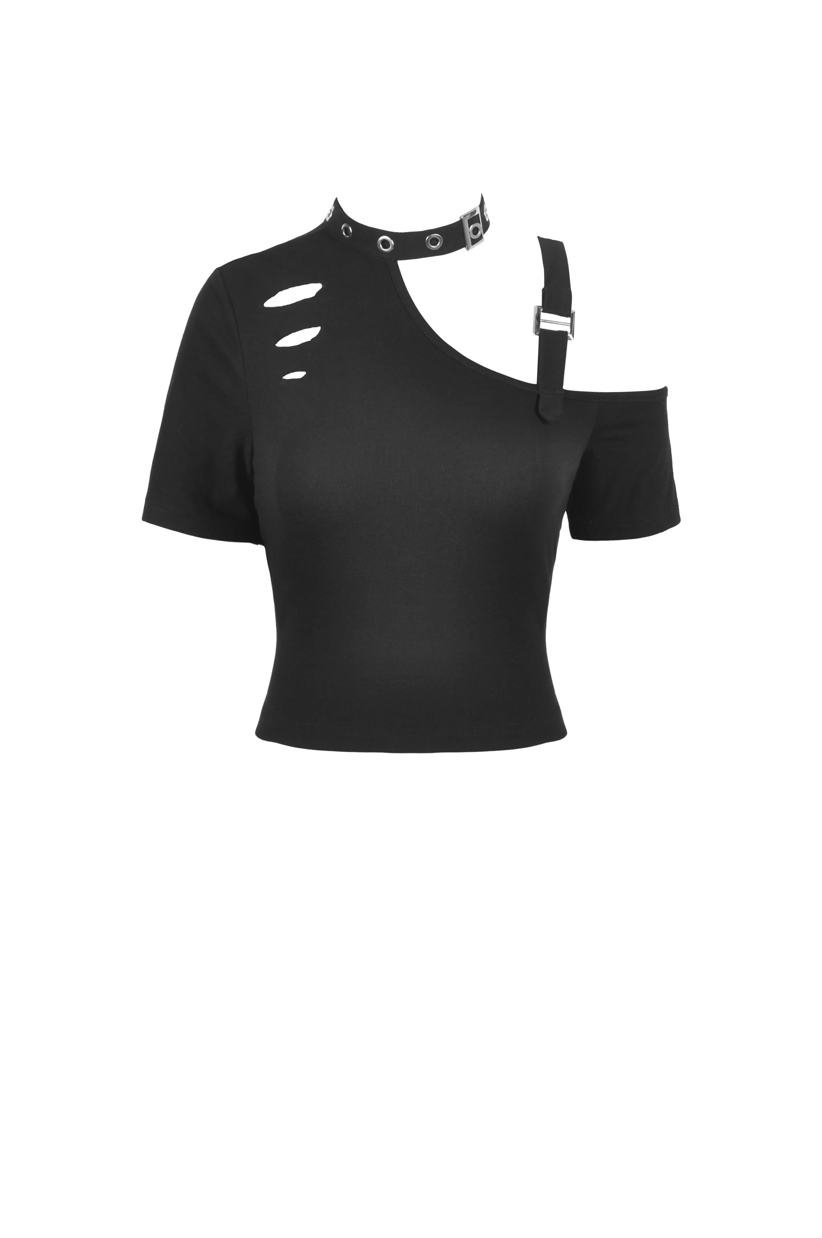 Punk sexy asymmetrical cold shoulder top TW329