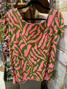 Rip Distressed Tee - Green Pink