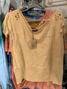 Rip Distressed Tee - Washed Camel