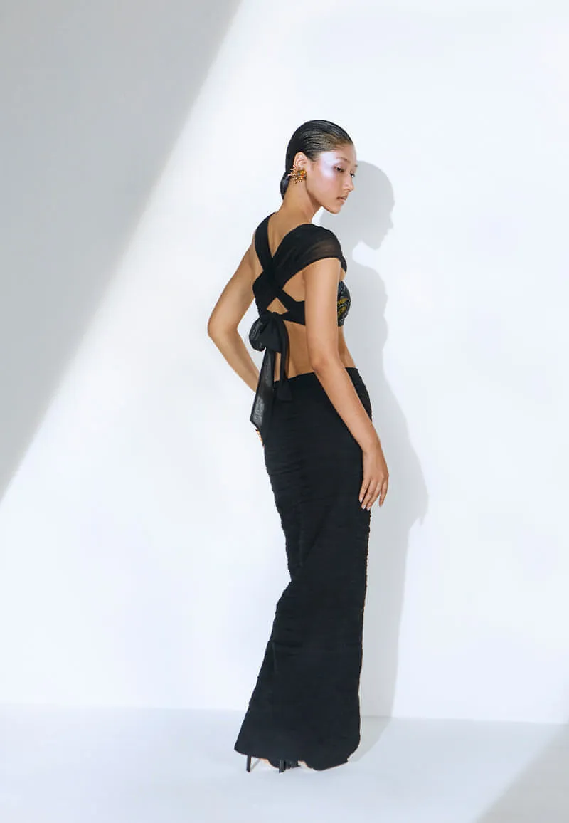 Ruched Bodycon Skirt in Black