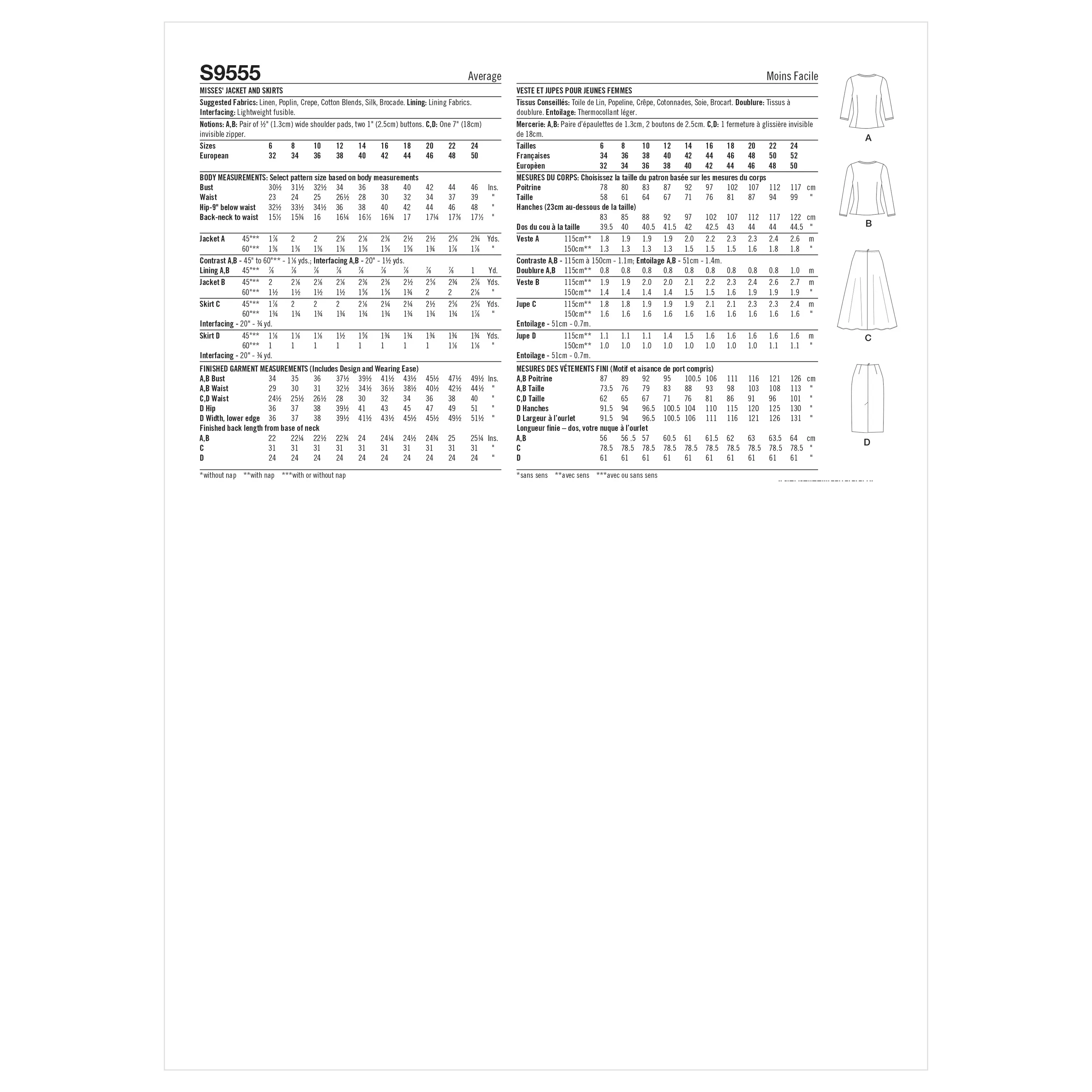 Simplicity 9555 Misses' Jacket and Skirts pattern