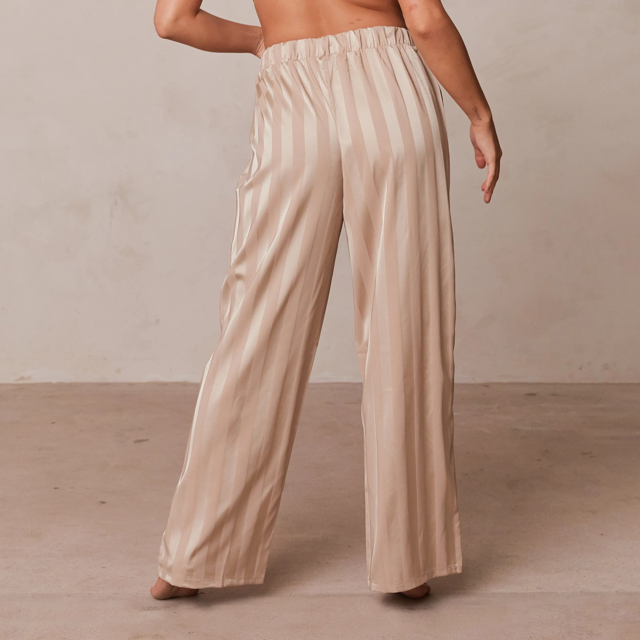 Striped Satin Pajama Trousers - Mink