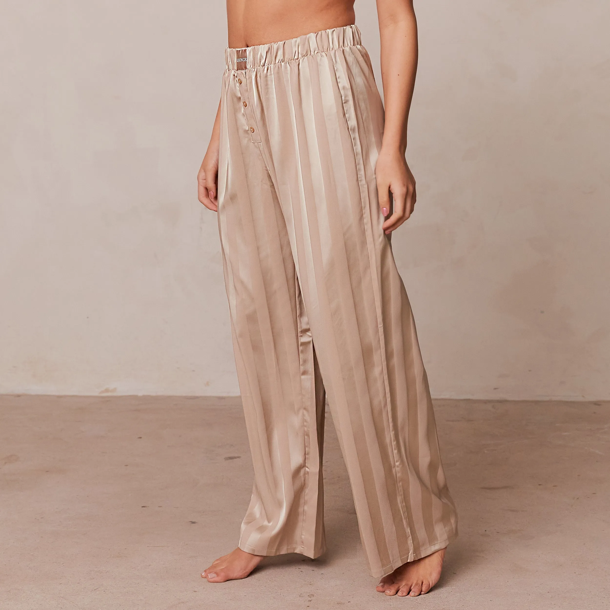Striped Satin Pajama Trousers - Mink
