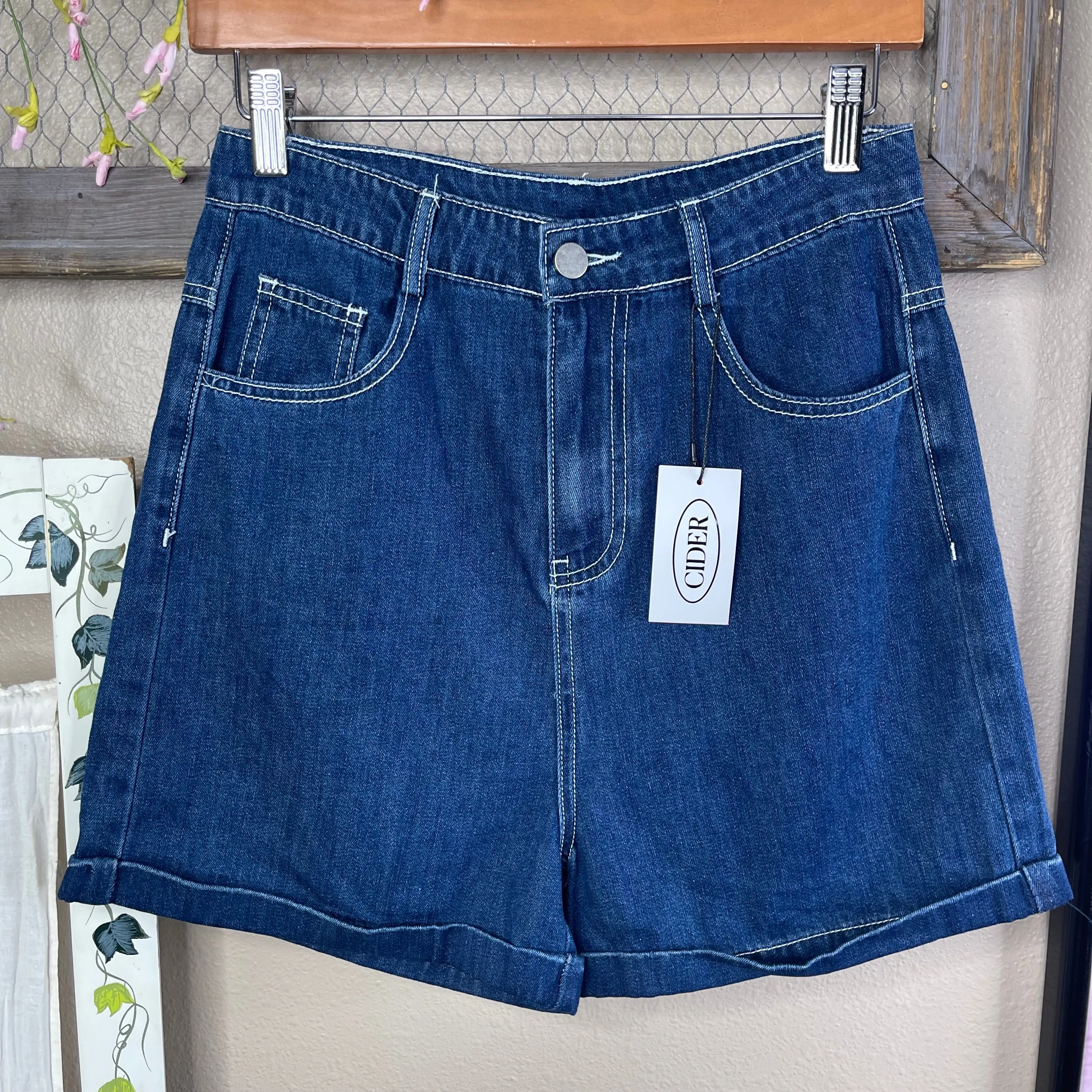 THRIFTED HEART POCKET HIGH-WAISTED SHORTS